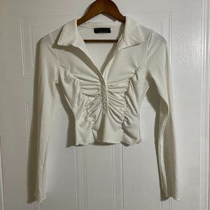 Urban Outfitters Ruched Long Sleeve Twist White Shirt